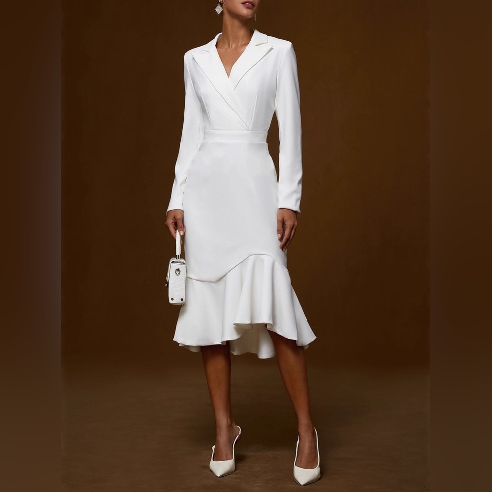 Ruffled Hem Long Sleeve Midi Blazer Dress